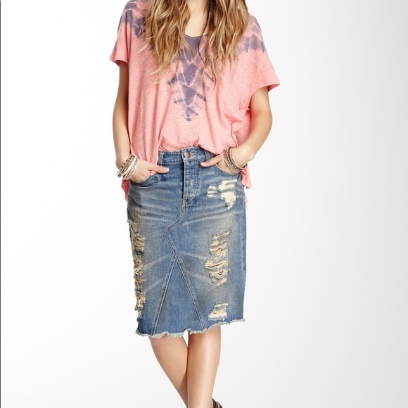 Free People Dresses & Skirts - Free People Destroyed Denim Skirt Garage Wash 27 4